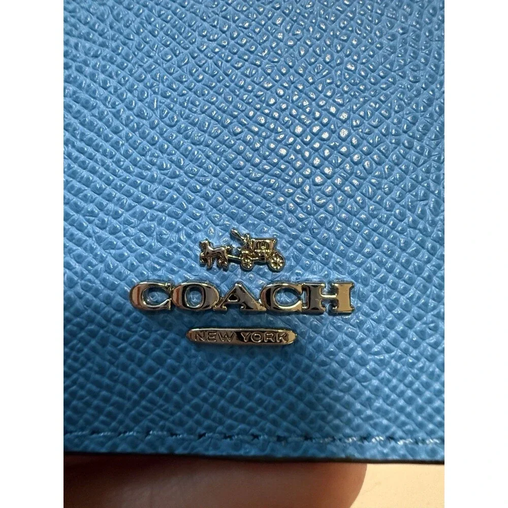 Coach Blue Leather ID Card Holder Chain Key Ring Lanyard NWT Gift Box